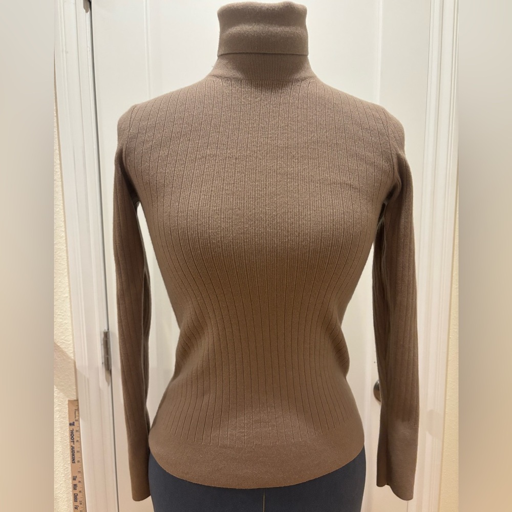Reiss Nicola Wool blend Taupe Ribbed Turtleneck Sweater size S